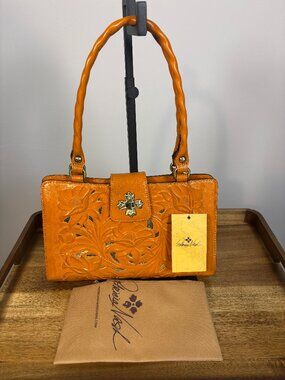 Patricia Nash Rosina Floral Cutouts Sun Yellow Leather Satchel New